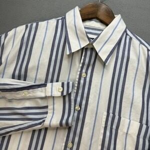 Burberry London Striped Button Down Shirt Regular Fit L Blue White Made in USA